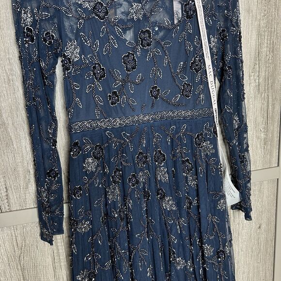 Mac Duggal Dress Size 4 Midi Beaded Style 10799 Illusion A Line Navy NWT - Picture 5 of 14